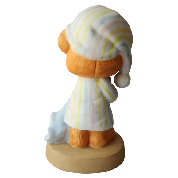 Vtg 6.5" 1980s Enesco Teddy Beddy Bear Figurine Teddy with Blanket Y2K Nursery - Picture 3 of 7